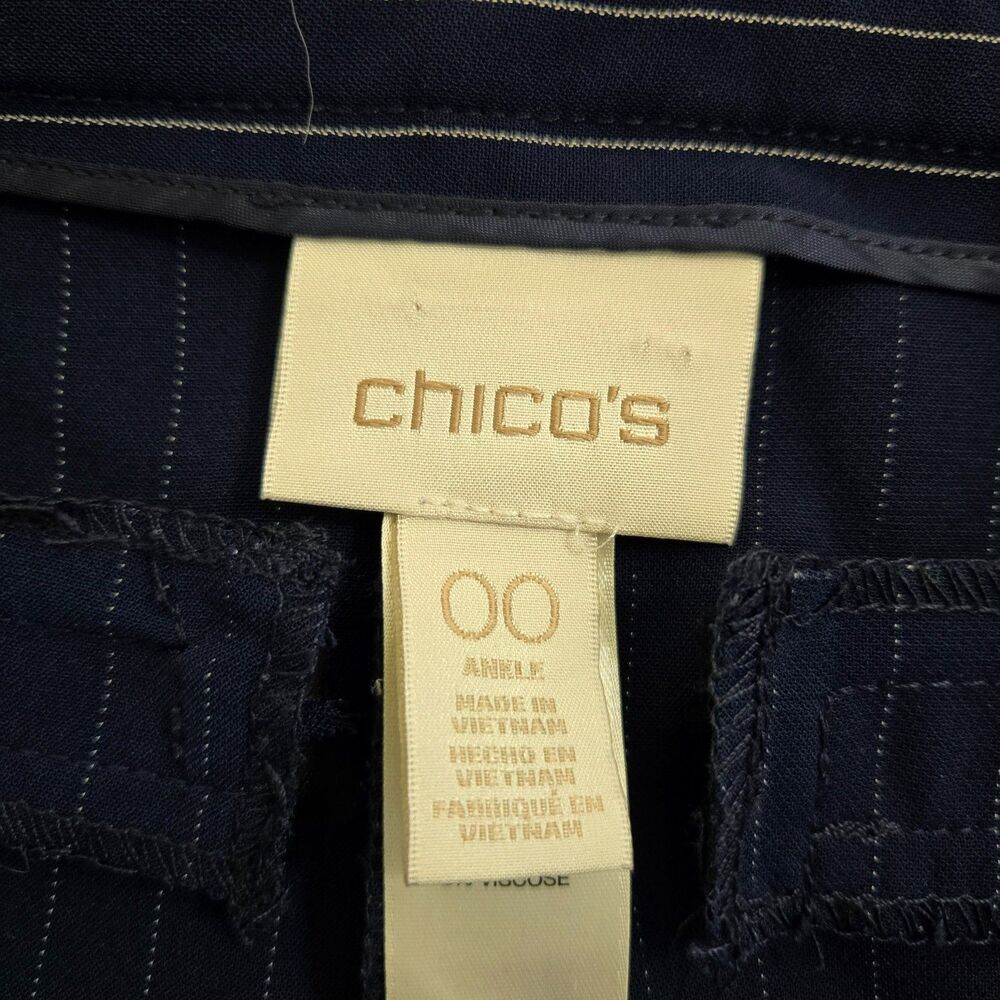 Chico's Women 00 US 2 Navy Blue Mid Rise Pinstriped Ankle Stretch Office Pants - Picture 6 of 12